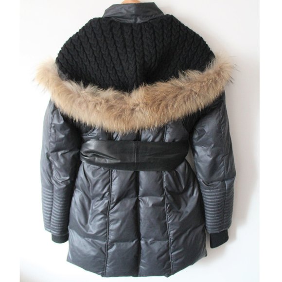Rudsak Sophie Down Coat with Leather Belt / Small / Grey Black Down - Picture 5 of 16